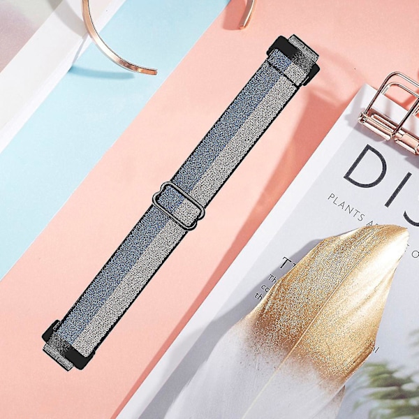 Elastisk nylon flettet urrem til Fitbit Inspire 3, solo loop erstatningsrem med sort konnektor - Mørkegrøn Glitter Blue Glitter Silver