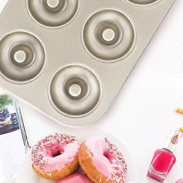 Donutforme sæt med 2, non-stick små mini donut bageforme, kulstofstål donut bageplade bagelform til 6 donuts