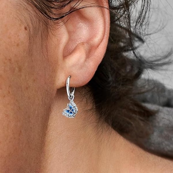 Örhängen i sterlingsilver med blå fjäril för kvinnor