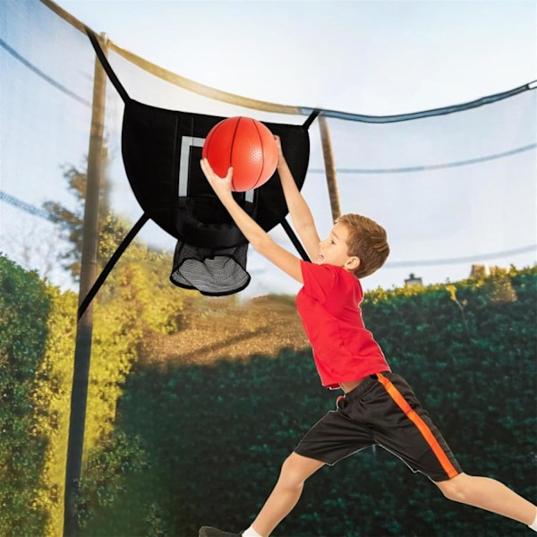 Oppblåsbart Trampoline Basketmålsett med Innhegning 1 Mini og 1 for Innendørs/Utendørs Lek og Spill, Enkel å Installere Black