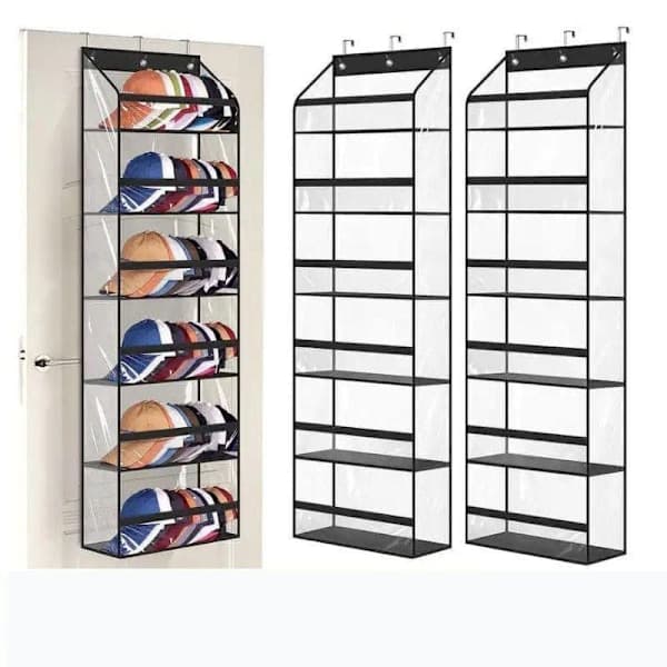 Klar överdörrshatthylla för baseballkepsar - Stor, rymmer upp till 72 hattar, 2-pack