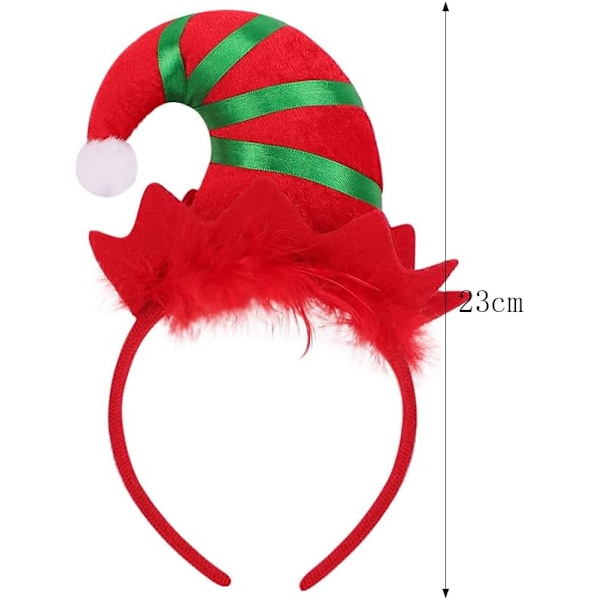 2 stk. Julemandens Elf Hat Hårbånd Spidset Hat Hårbånd med Fjer Buesløjfe Sød Julehat Hårbånd Julekostume Fest Hat Hovedbeklædning Red