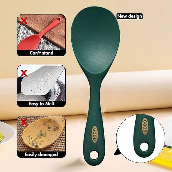 Silikon Ris Paddel Sked Set om 2, Non-Stick Värmebeständig Köksredskap, Ris Kokare Sked, Fungerar för Ris
