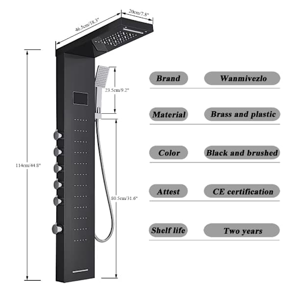 Vattenfall LED dusjsystem - Hydromassasje, rustfritt stålpanel, badekarblander - Stil D 8014 8014 8014 8014
