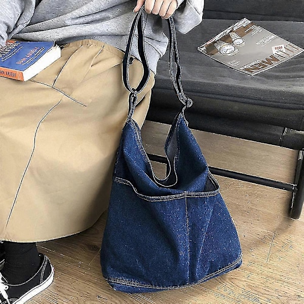 Naisten denim-kangaskassi, säädettävä olkahihna ja sivutasku Light Blue