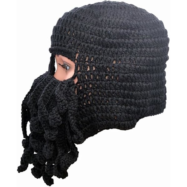 Stiligg Unisex Strikket Blekksprut Beanie Vindtett Skimaske Hatt Kappe Hold Ansiktet Varmt Black