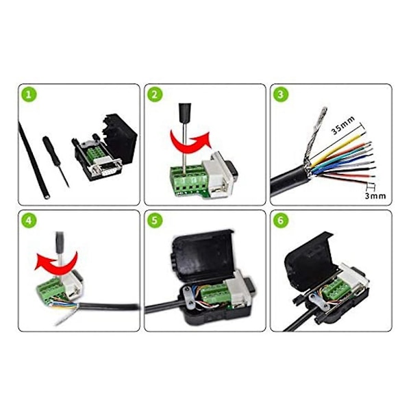 DB9 Lödfri Kontakt RS232 D-SUB Seriell till 9-Pin Port Terminal Hane Hona Adapter med Hölje (1