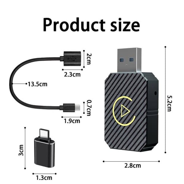2-in-1 langaton Carplay/Android Auto -sovitin - USB C/A Plug&Play - iOS10+/Android11+ - Bluetooth/Assistant