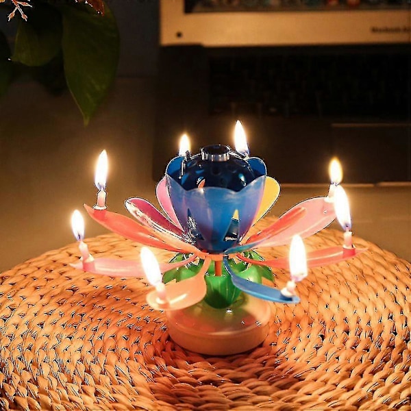 Roterende Musikk Lotus Kake Lys Bursdagsfest Magisk Blomsterblomst Lys rask multicolour
