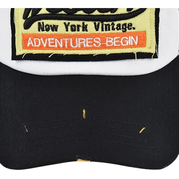 Vintage Broderad Halv Mesh Baseballkeps, Tvättad Denim, Bomulls Truckerkeps, Justerbar, Unisex Negro