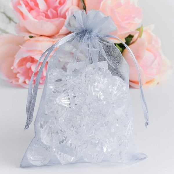 Små gaveposer med snor Organza Grå 25-pakning 7x9 cm