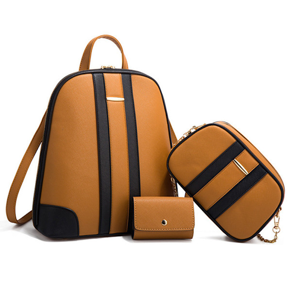 Brun PU Läder Ryggsäck Dam Lyx Axelväska Korthållare Set Crossbody Väska Gåva Brown