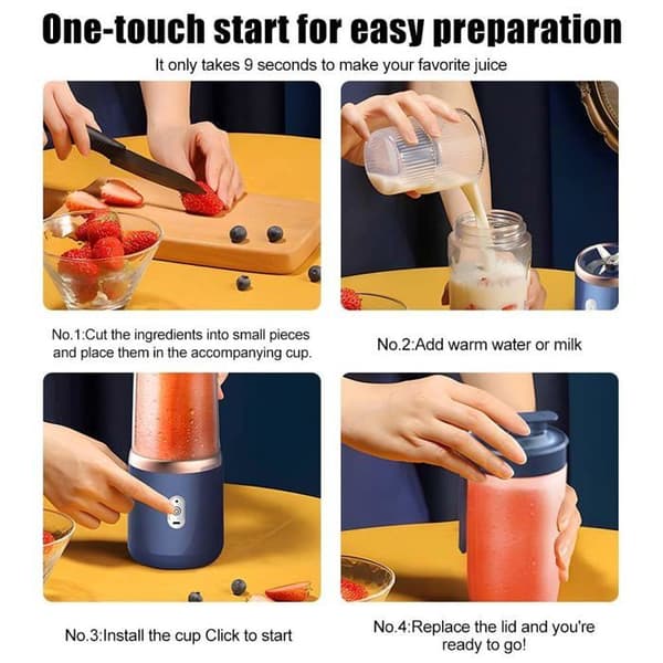 Mini bærbar blender 400ml USB 6 blader blå for juice og smoothies