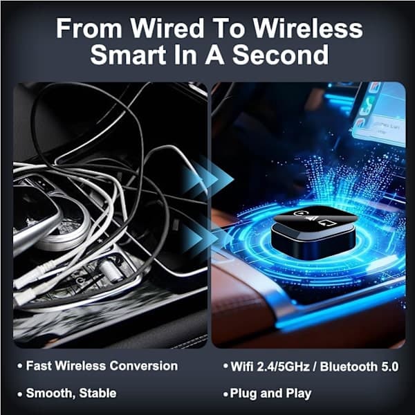 Opgraderet 3-i-1 Trådløs Carplay Mirror Link Adapter til iPhone/Apple/Android Telefon til Bilskærm, Automatisk Forbindelse black