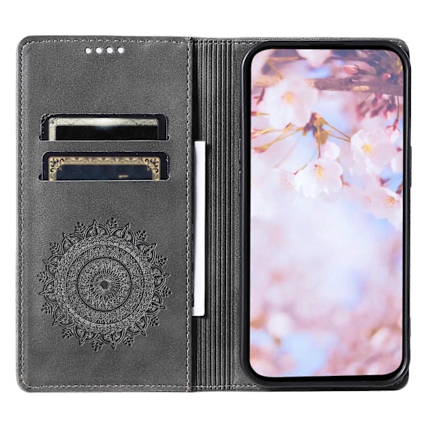 For Samsung Galaxy A16 Deksel Mandala Mønster Magnetisk Lukking Lær Telefondeksel Black