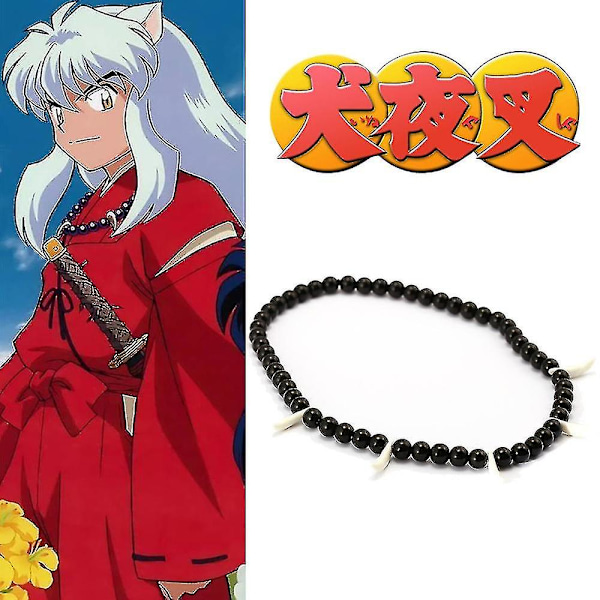 Modehalsband för män med pärlor, Anime Inuyasha-halsband, pärlkedja, svart pärlhalsband för present