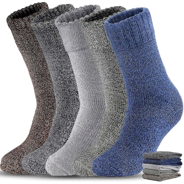5 paria miesten villasukat talvisukat neulotut pehmeät lämpimät paksut sukat  saappaat hiihtovaellus 41df | Fyndiq