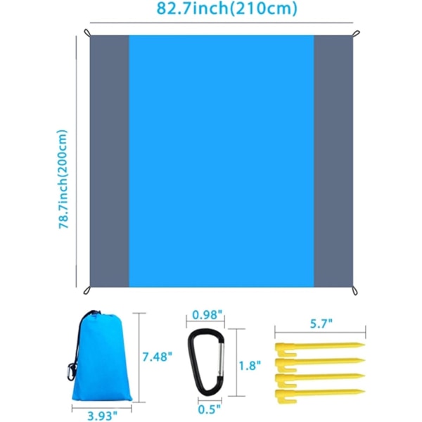 Strandtæppe, sandfrit strandmåtte, picnictæpper vandtæt sandfrit til 4-7 voksne, overdimensioneret let strand