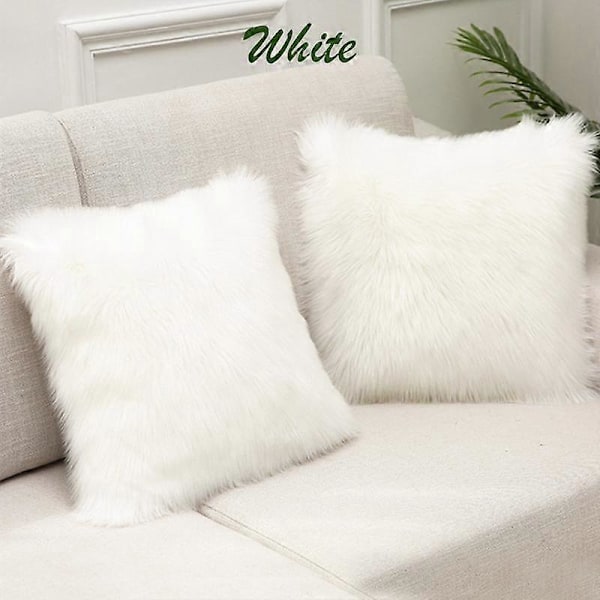 1 stk. Shaggy Fluffy Putetrekk Putevar Myk Pels Plysj 45x45cm white