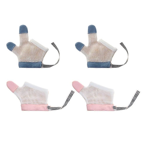 2 par baby tommelfingersugningsstop handsker, stop tommelfingersugning fingerbeskytter, spædbarns bidehandske