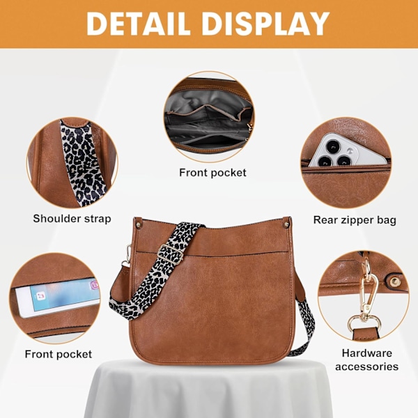 Elegant Dam Stor Läder Axelväska Rese Crossbody Väska för Arbete, Resor, Fest, Kontor och Daglig Användning Marrón