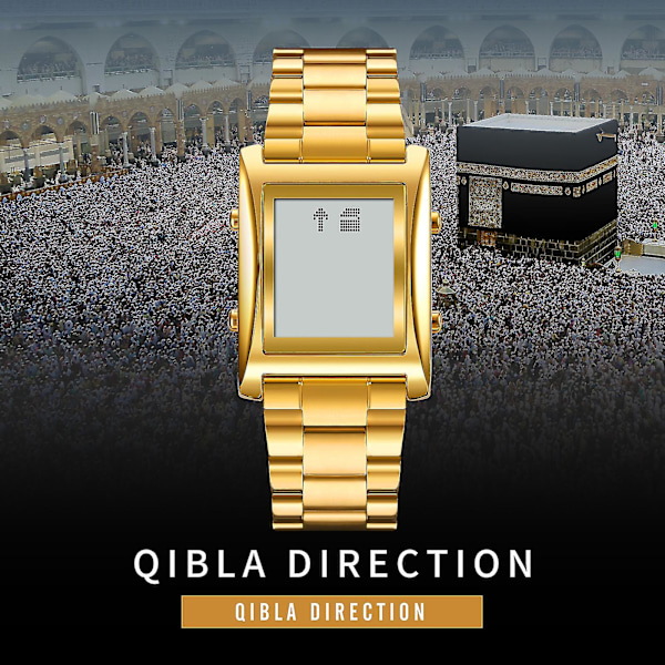 Azan Klocka för Muslimsk Bön med Qibla Kompass Islam Al-harameen Fajr Tid Klocka Inkluderar Hijri Kalender Rose Gold