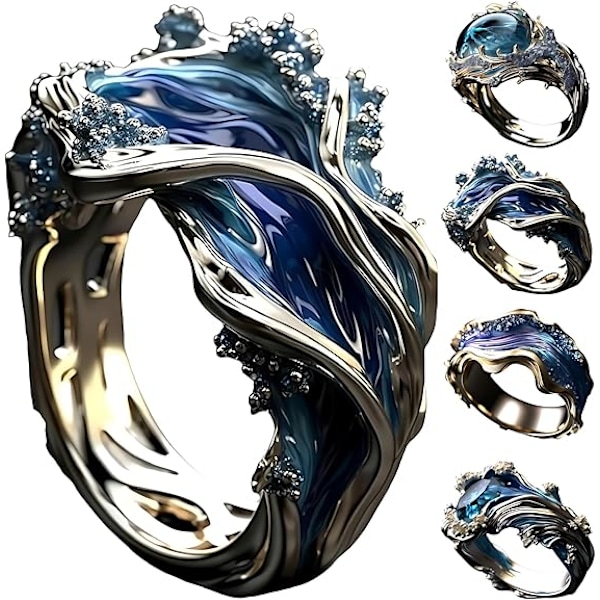 1PCS Ocean's Oath Adjustable Ring - Heartbeat of the Sea Design, Inspirational Ocean Wave Jewelry for Women & Girls