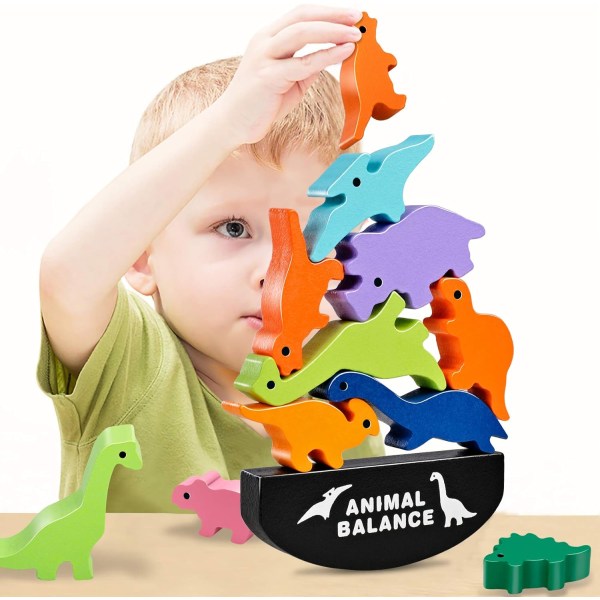 GIFT4KIDS Dinosaurlegetøj til 3-årige drengepiger, træbyggeklodser stablelegetøj til alderen 3+, pædagogisk