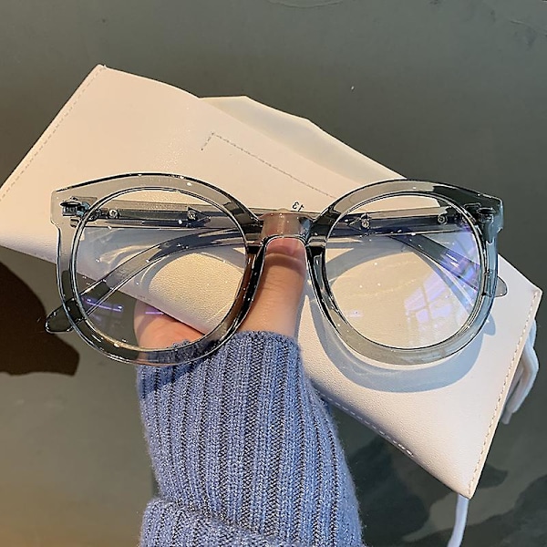 Unisex Stora Runda Polygon Glasögon För Män Kvinnor PC-Båge Glasögon Utan Styrka Gray -3.00