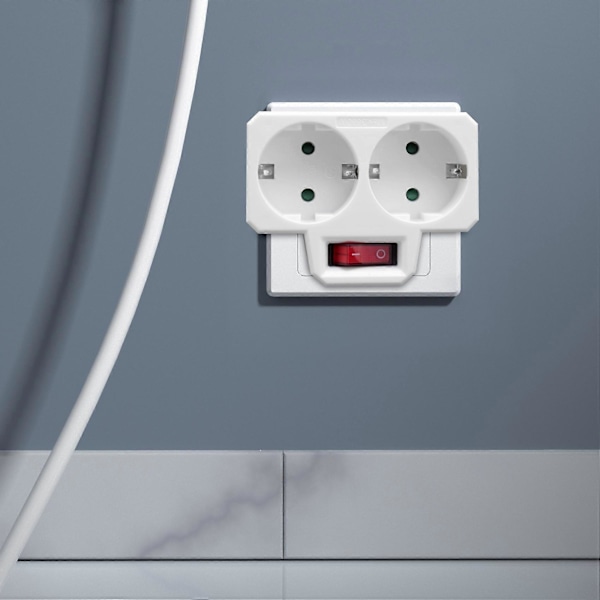 Pistorasia-adapteri, kaksoispistoke pistorasiaan, kaksoispistorasia kytkimellä 3800W toimistoon, kotiin tai matkalle, EU-pistoke (2 kpl)