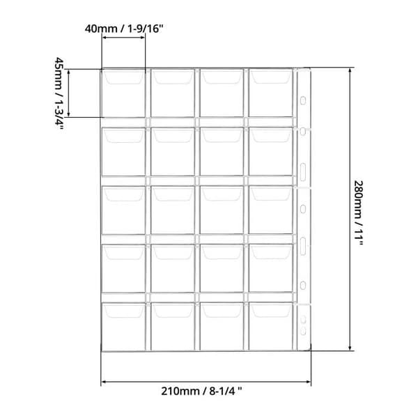 12 ark møntpung med 9 huller - 20 rum 45 mm - ringbind