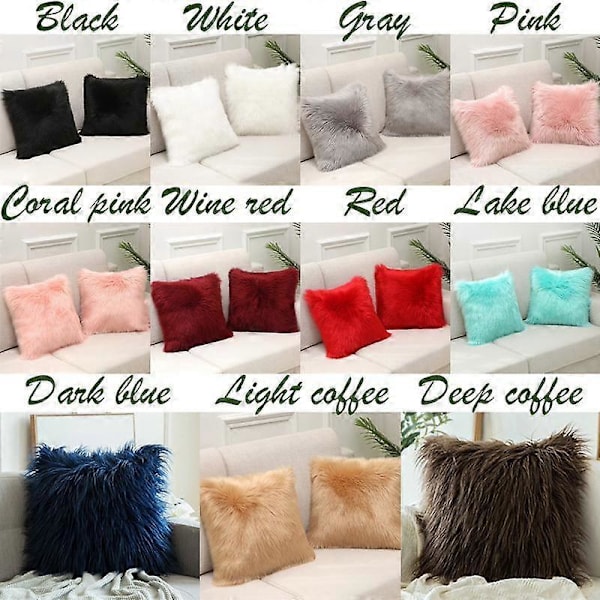 1 stk. Shaggy Fluffy Putetrekk Putevar Myk Pels Plysj 45x45cm red