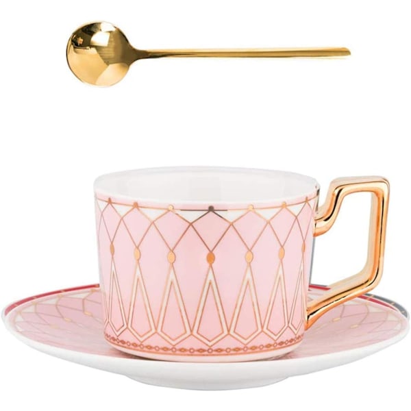 Elegant Teekopp och Fat Set i Keramik, 8oz Kaffekopp för Afternoon Tea - Geometrisk Mönster