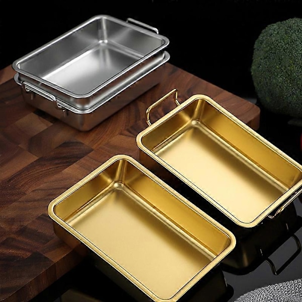 Serveringsbrickor Non-stick Multifunktionell Rektangulär Metallbricka i Rostfritt Stål för Kök Golden 2