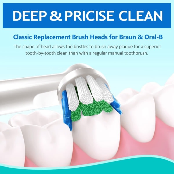 Udskiftningstandbørstehoveder kompatible med Braun Oral B elektriske tandbørster, klassisk præcisionsrent børstehoved velegnet til professionel pleje