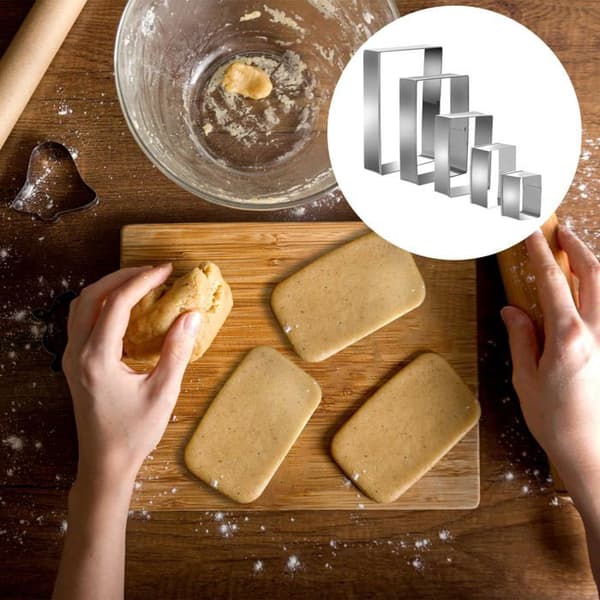 Rektangulära kakformar - 5 delar, rostfritt stål, 2,5 cm djupa - Lämpliga för kex, bakverk