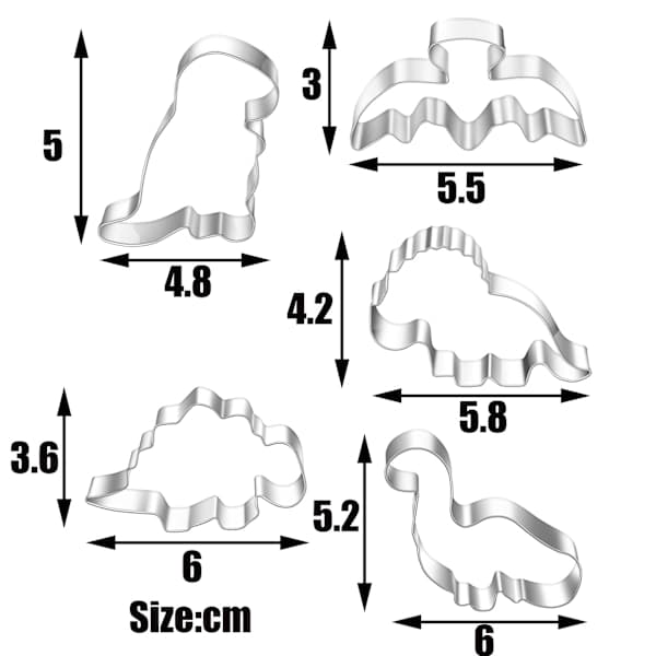 Dinosaur Kageform Sæt, Dinosaur Sandwich Form, 5 Dino Formede Kageforme, T-Rex, Pterosauria
