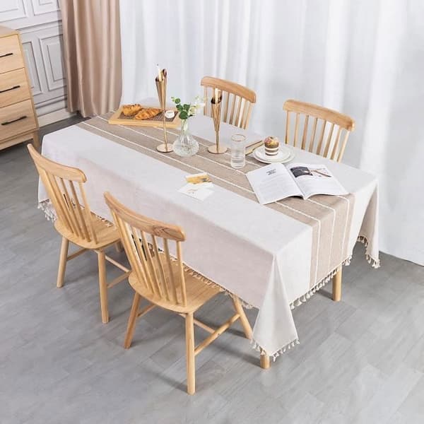 Rektangulær duk - FOCLATUNER - Dusk - Beige 140x240 cm - Bomull/lin - Flekkavvisende vaskbar