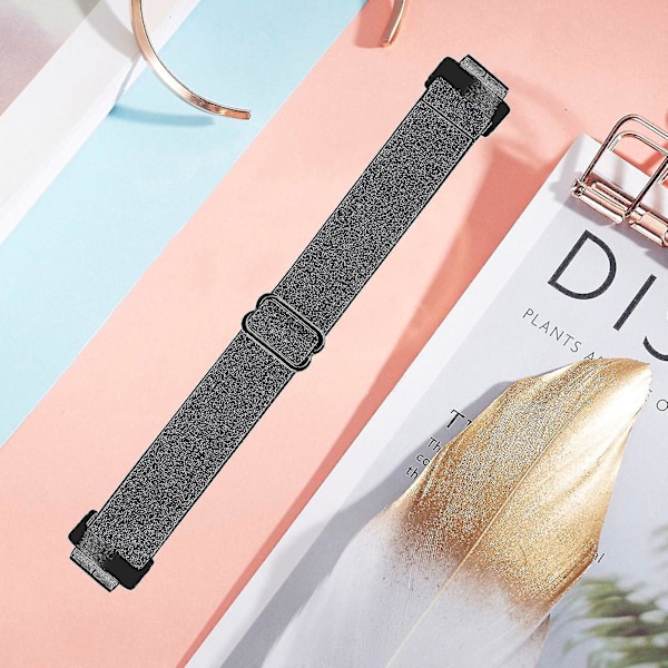 For Fitbit Inspire 3 Elastisk Nylon Flettet Klokkereim Solo Loop Erstatningsreim Med Svart Kobling - Mørkegrønn Glitter Blue