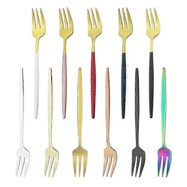 6 stk. farverige matte gafler i rustfrit stål sæt til dessertfrugtkage black,silver