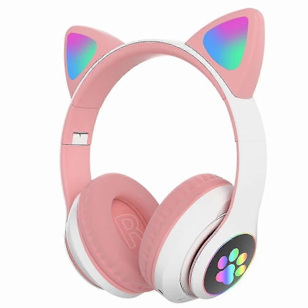 Trådlösa hörlurar med kattöron, LED-ljus Bluetooth-hörlurar Pink