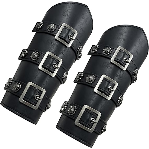 Medeltida Armbågskydd i PU-Läder med Spänne, Riddare LARP Retro Renässans Armbågskydd, One Size Ett Par Black