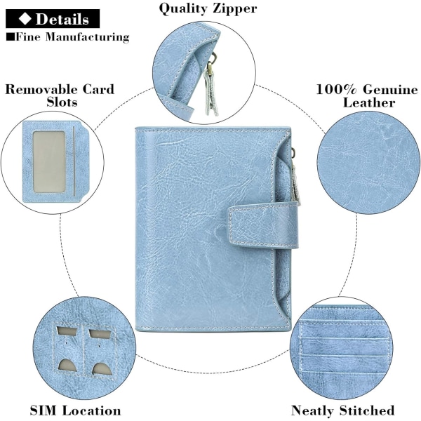 Kvinders lille tegnebog Ægte læder Bi-fold kompakt RFID-blokerende lille damepung Blue