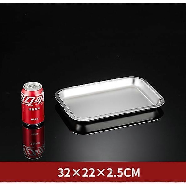 304 rustfritt stålbrett, rektangulær ren flat bunn firkantet plate, kommersiell kjøkken bakefiskplate, fortykket dampet risplate V-style L32 W22 H2flat bottom