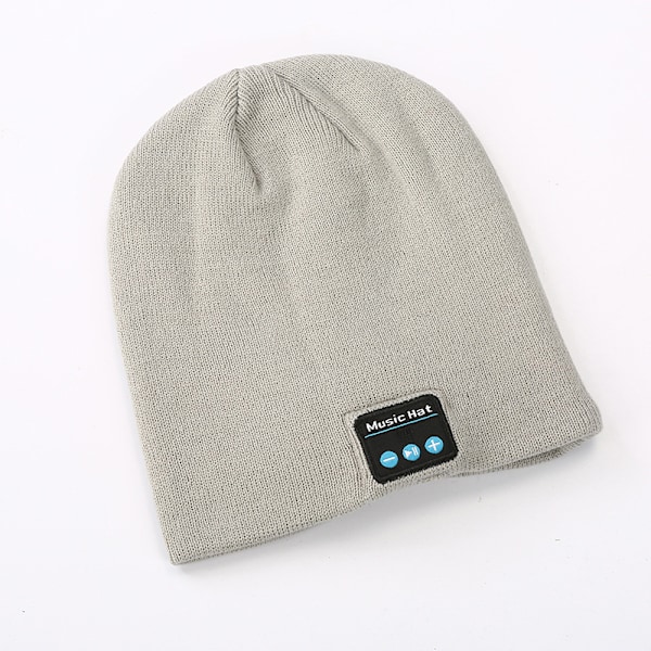 Julegaveideer for menn Bluetooth Beanie Hat, V5.0 Bluetooth Hat for vinterløping, Trådløs vinterstrikket musikk Gray and white