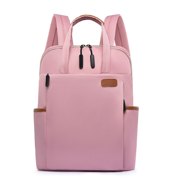 Enkel Dam Arbete Ryggsäck Laptop Handväska Casual Lättviktig Axelremsryggsäck Stor Kapacitet Rese-dagsryggsäck med Bagagerem Pink