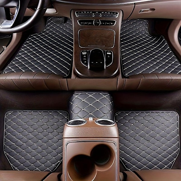 5 st Bilmattor, Universella Vattentäta Fram- och Baksätesmattor, PU Läder Bilinteriörtillbehör-WELLNGS Black And Beige
