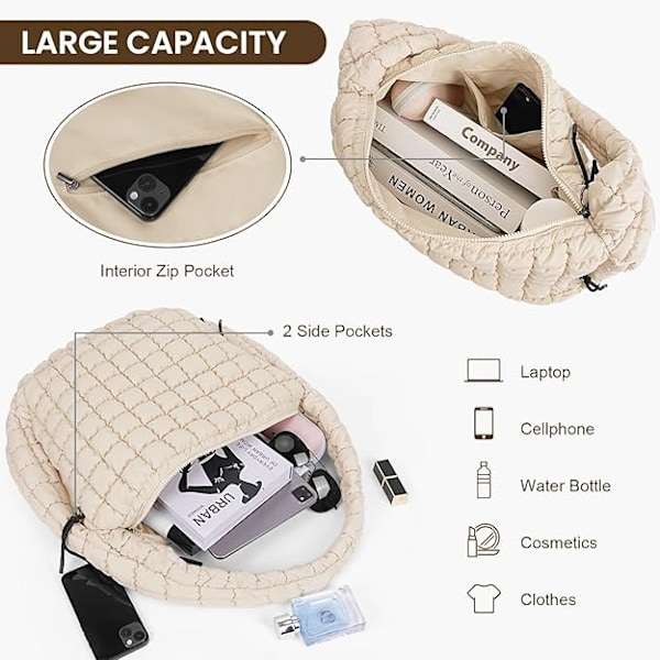 Quiltad väska för kvinnor, stor quiltad väska för kvinnor, crossbody-väska i bomull, quiltad axelväska 01-blanco