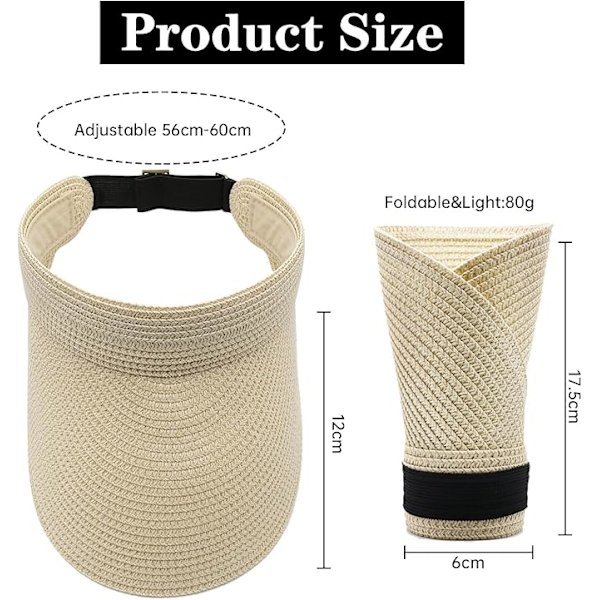 Sommarvisirhatt - Bred Brätte - för Kvinnor UPF 50+ UV400 Skydd Strandvisirkeps Solhatt för Beige