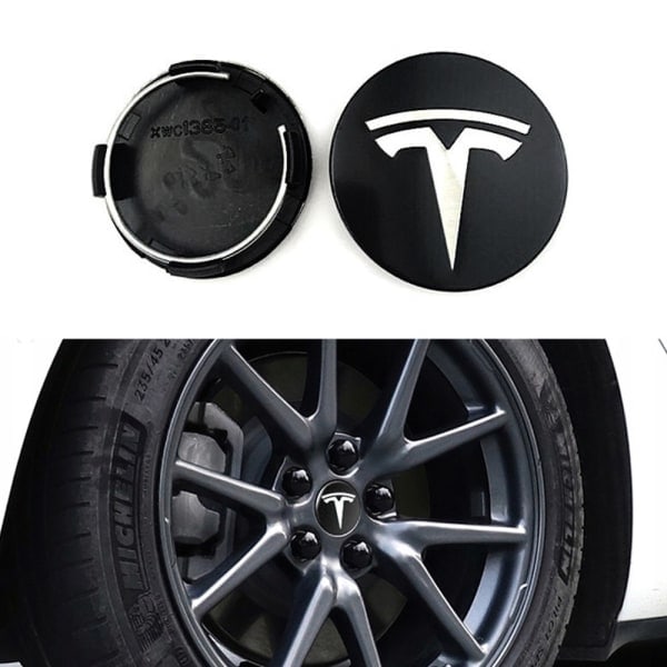 4-Pack - Tesla Navkapslar / Hjulnavsemblem Svart/röd